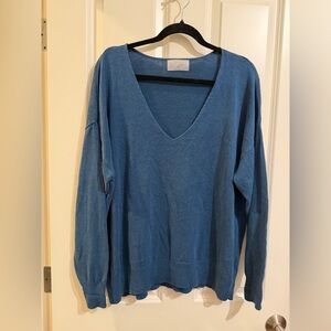 Modern Citizen blue v neck long sleeve 55% linen sweater